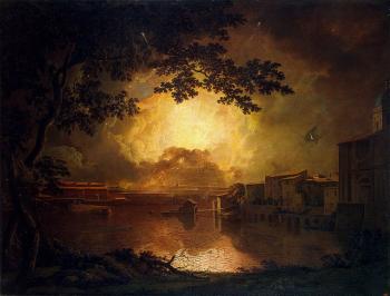 Joseph Wright Of Derby : Firework Display at the Castel Sant Angelo in Rome